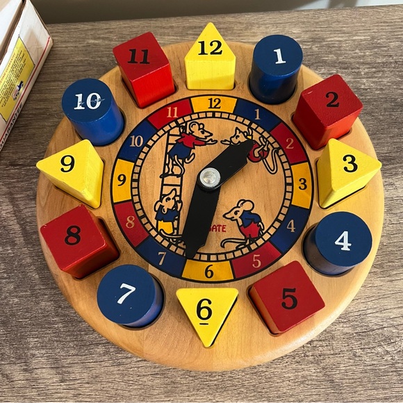 Vintage 90s Holgate Wooden Hickory Dickory Dock Clock Primary Colors Educational - Picture 3 of 7